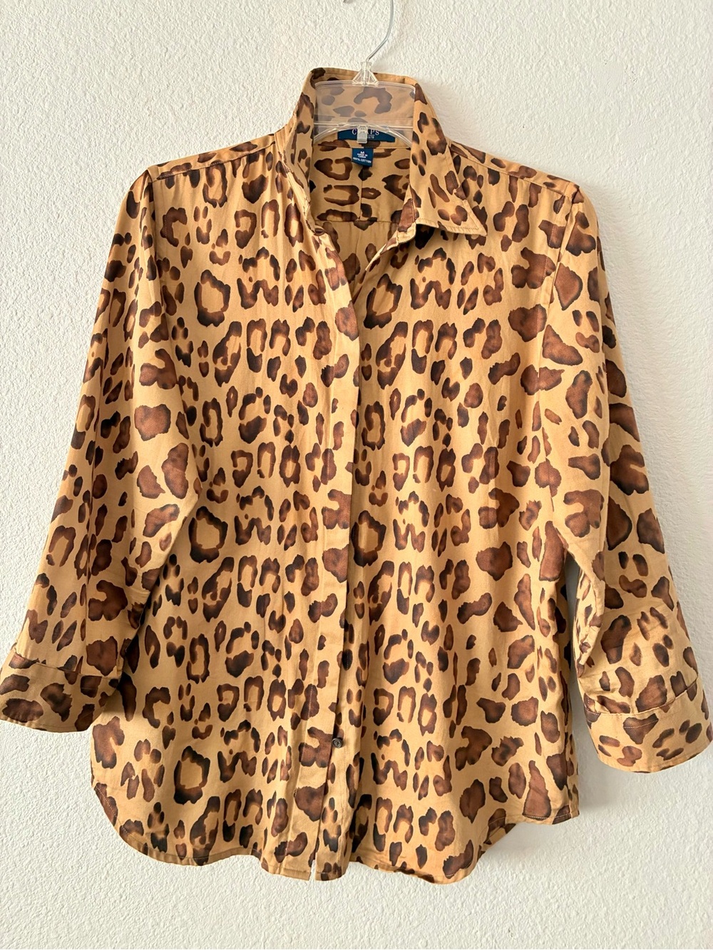 Chaps Leopard Print Button-Down 💯 Cotton Shirt - Brown & Tan Classic Breathable